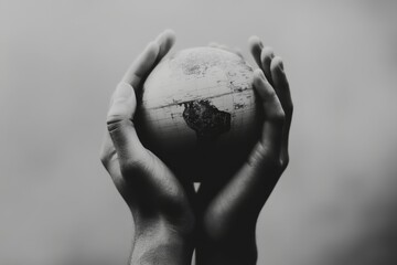 Hand on globe