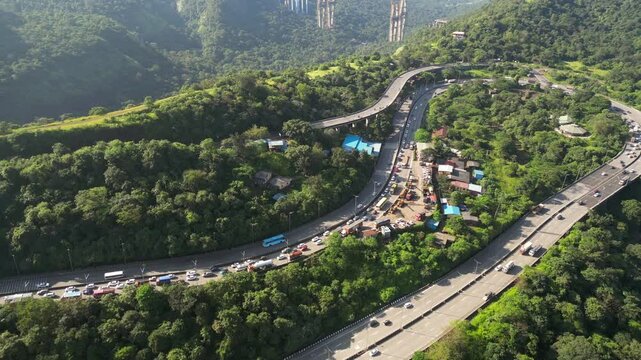 national highway48 in beautiful winter season lonavala hills drone view in maharashtra