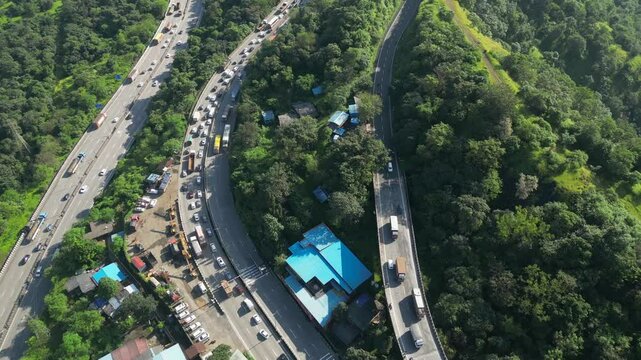 national highway48 in beautiful winter season lonavala hills drone moving front view in maharashtra