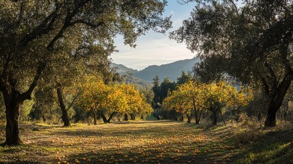 Oranges ripening on trees in a sunny Mediterranean grove, representing a winter harvest in December