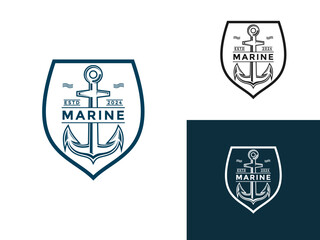 Anchor vintage logo design vector, Marine retro emblems logo with Anchor and Shield