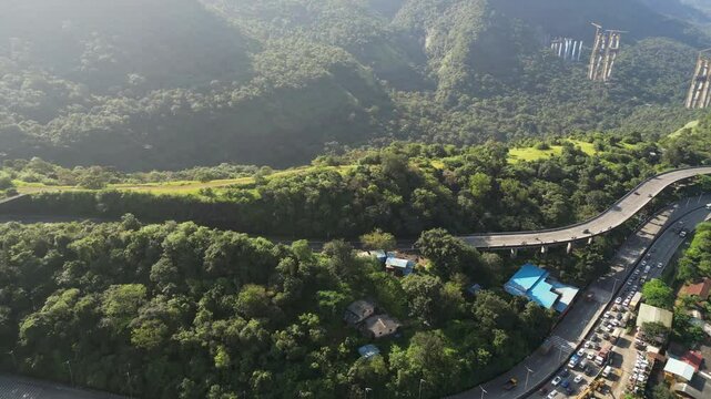 national highway48 in beautiful winter season lonavala hills drone view in maharashtra
