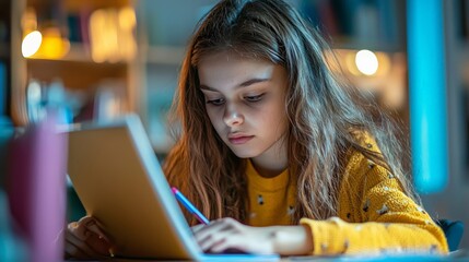 A student intensely focused on their work, emotions like interest and curiosity enhancing concentration