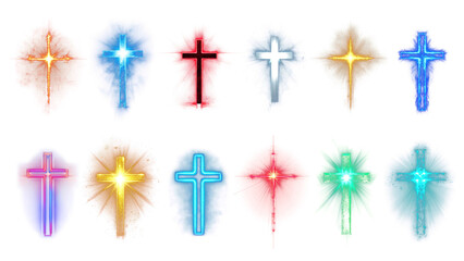 Radiant cross png religious element set, transparent background