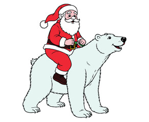 Santa Claus riding bear coloring page