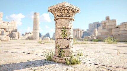 Obraz premium Ancient Architectural Column Surrounded by Nature