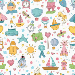 Children's toy hand drawn seamless pattern