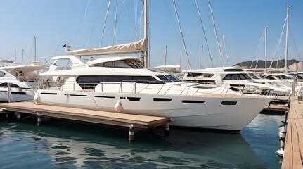 Fototapeta premium White modern sailboat for rent and sale.generative.ai