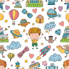 Children's toy hand drawn seamless pattern