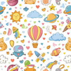 Children's toy hand drawn seamless pattern