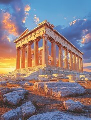 Obraz premium Grandeur of the Parthenon at Sunset in Athens