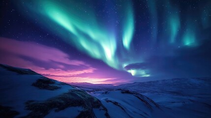Fototapeta premium Stunning Aurora Borealis Over Snowy Landscape