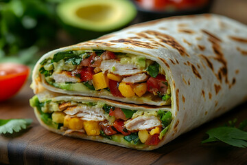 Photo Grilled Chicken Avocado Mango Salsa Burrito