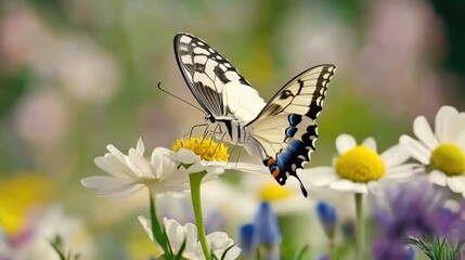 Fototapeta premium Elegant Butterfly Resting on Wildflowers in Nature