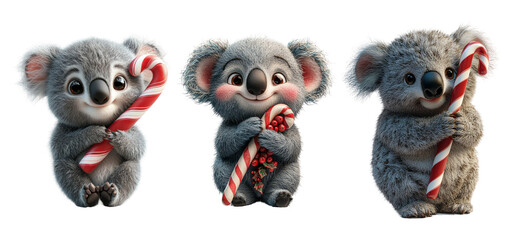 Cute Koalas with Candy Canes for Holiday Cheer