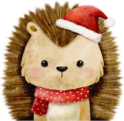 Christmas watercolor animal design with cute hedgehog © titaporn
