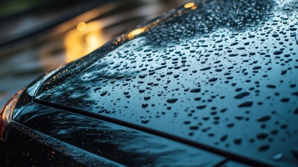 Car windshield with rain drops and frameless wiper blade,Traffic Jam with raining in evening day in the city,Drops of water on the car after rainy,outside car,Raindrops falling on a glass droplets.