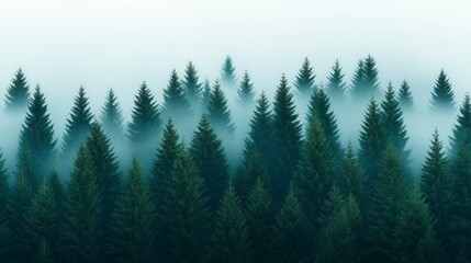 Fototapeta premium Mystical Forest Background with Pine Trees and Rolling Fog in Scenic Landscape