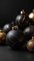 Luxurious black and gold Christmas decorations with a classic, aristocratic touch