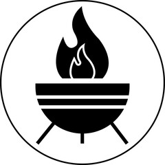 Fire Pit Icon Vector in trendy flat style. Communal Fire Pit of Indigenous Village Life. fire pit silhouette symbol. Charcoal Grill designed illustration isolated on transparent background.