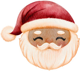 Watercolor Santa Claus cartoon character face