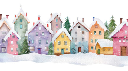 Charming snowy village illustration