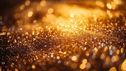 enchanting gold bokeh light background, filled with shimmering confetti and sparkling textures, creates a luxurious and festive atmosphere perfect for holiday celebrations and design projects