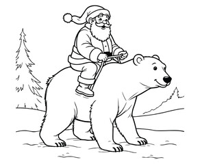 Santa Claus riding on the polar bear coloring page