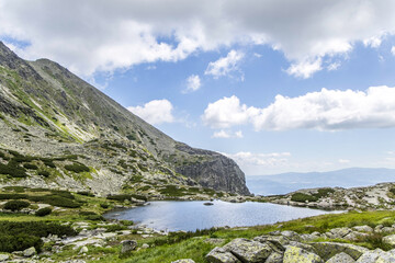 Mountain landscape in the Western Carpathians. Pond Lake Pleso nad Skokom in Mlynicka Valley, Vysoke Tatry High Tatras, Slovakia © Mareks