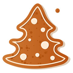 Illustration of a gingerbread Christmas Tree decorated with white frosting dots, perfect for holiday themes and Christmas baking. Gingerbread cookie. New Year Christmas