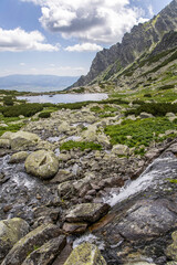 Mountain landscape in the Western Carpathians. Pond Lake Pleso nad Skokom in Mlynicka Valley, Vysoke Tatry High Tatras, Slovakia © Mareks