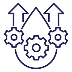 lubricant line icon, drop, gears and arrows