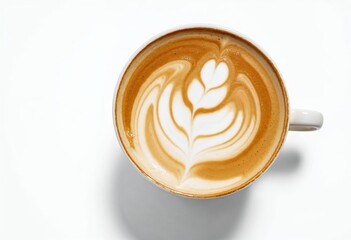 Detailed Flat White Coffee with Latte Art in White Cup
