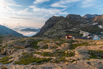 Surrounding of Lago della Rossa dam in Alpi Graie mountains in Italy