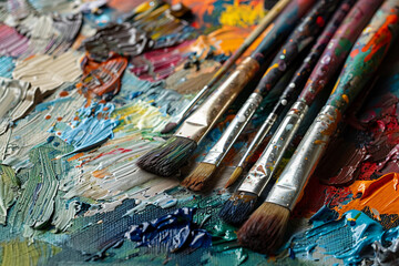 Obraz premium Generative AI image of talented artist passionately painting with vibrant colors on a large canvas in an art studio