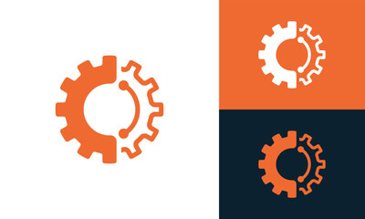 Gear technology network logo design vector template
