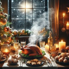 Fototapeta premium Card for Family Christmas in a Cozy Home