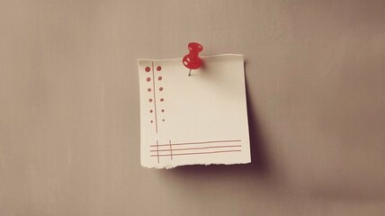 Minimalist Concept: Blank Paper Note with Red Push Pin on Neutral Background for Stationery Design and Office Decor