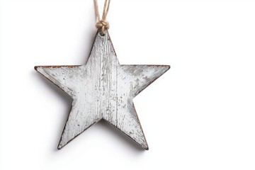 Obraz premium a wooden star ornament with distressed finish, rustic holiday decor, perfect for farmhouse style, isolated on white background