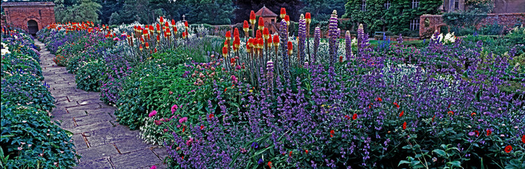 Panoramic view of a Flower Border in Country House Garden