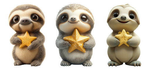 Fototapeta premium Cute Sloths Holding Stars in Different Poses