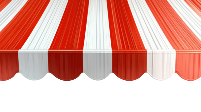 Red striped awning floats on a clean white background