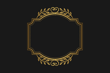 Elegant vintage gold retro frame on black background, with patterns, with empty space . Vector illustration