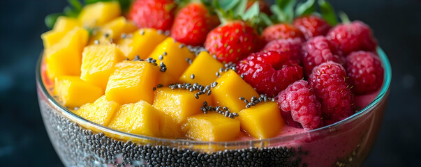 Photo Mango Strawberry Raspberry Chia Seed Pudding