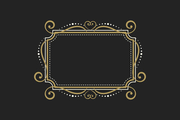 Elegant vintage retro frame on black background, with patterns, with copy space . Vector illustration