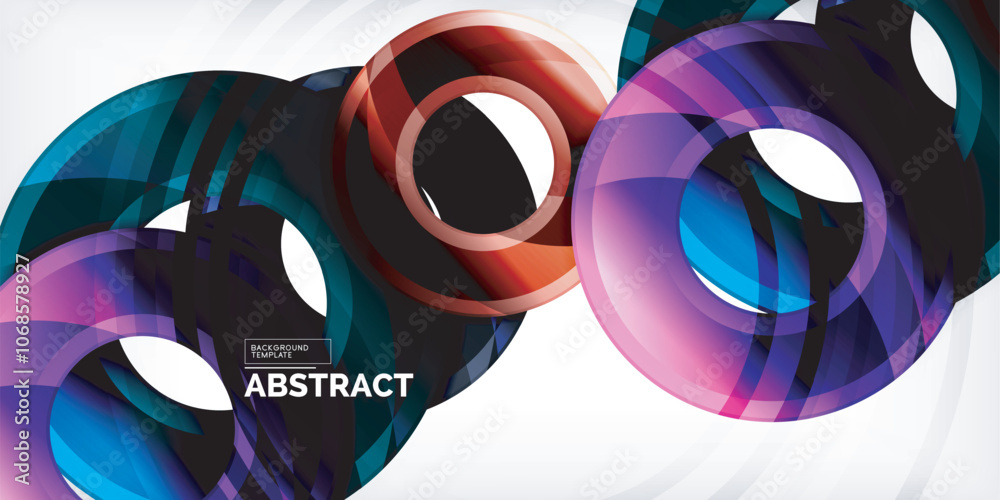 Poster bright colorful circles with light effects. abstract background