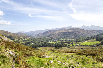 Snowdonia National Park view from Moel Hebog looking at Snowdon