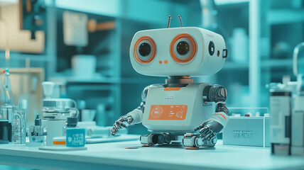 Fototapeta premium A friendly robot assists in a modern laboratory environment during a scientific experiment