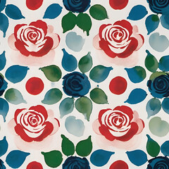 colorful watercolor floral pattern with roses and leaves
