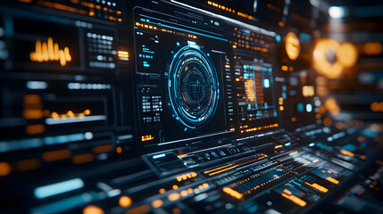 Obraz premium 3D Illustration Futuristic Technology Data Analysis Monitoring System